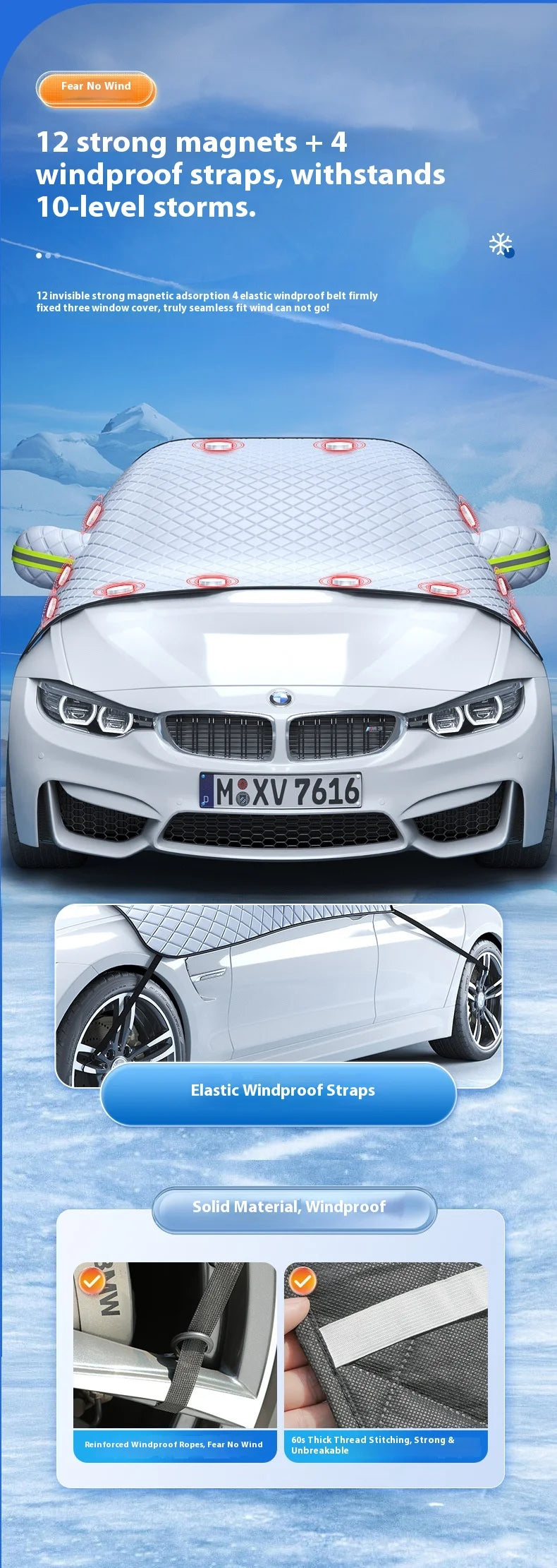 Car Sunshade Anti-Frost Cover for Front Windshield and Side Windows Winter Exterior Exterior Cover Sunshade Front Snow Shield