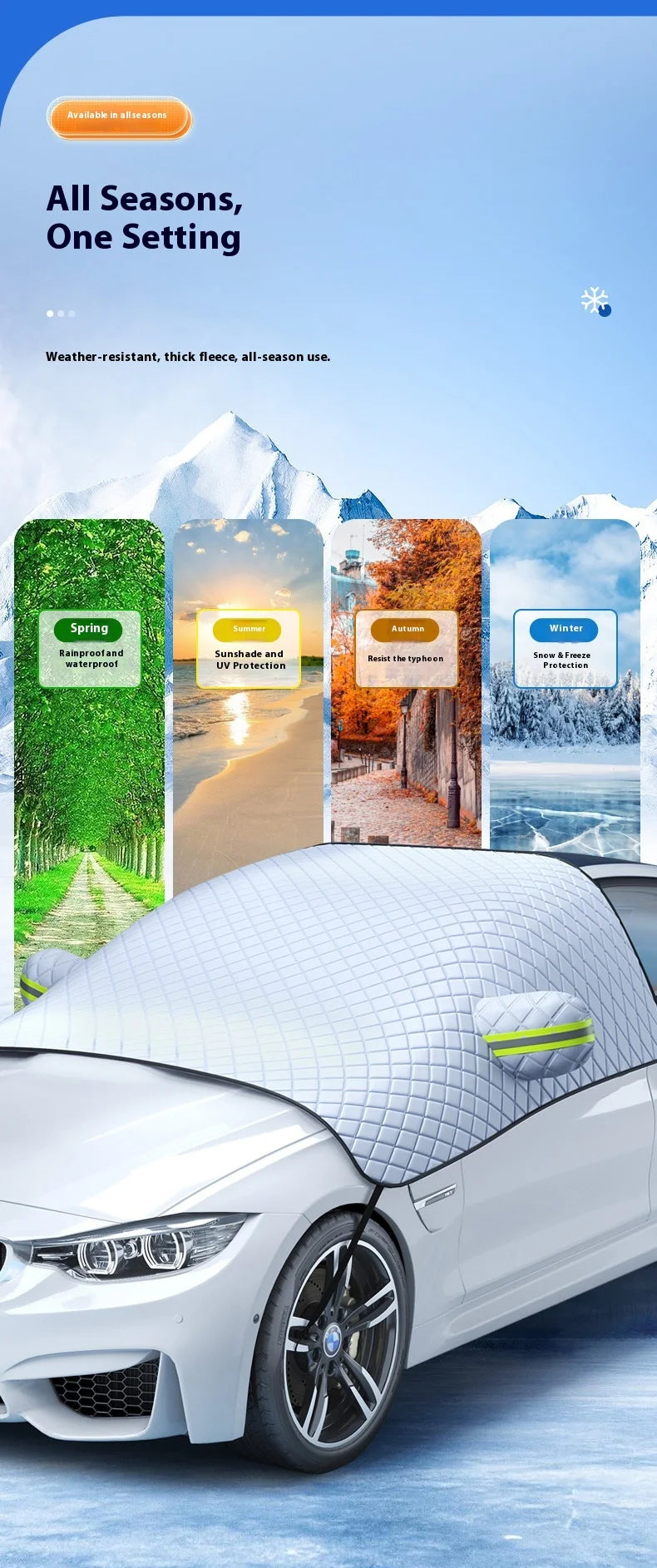 Car Sunshade Anti-Frost Cover for Front Windshield and Side Windows Winter Exterior Exterior Cover Sunshade Front Snow Shield