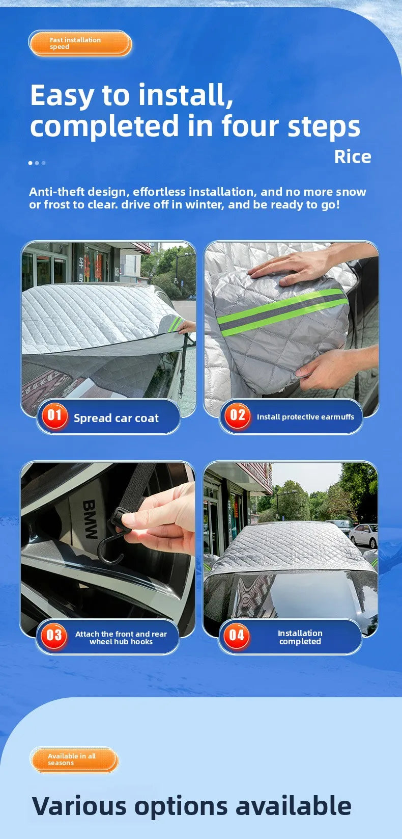Car Sunshade Anti-Frost Cover for Front Windshield and Side Windows Winter Exterior Exterior Cover Sunshade Front Snow Shield