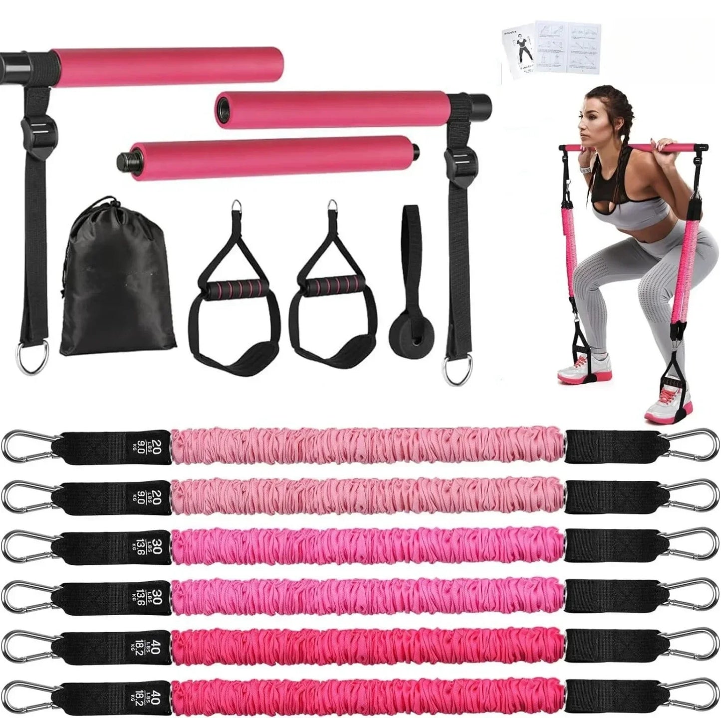180lbs 13-Piece Resistance Band Pilates Bar Kit | TheFormX™