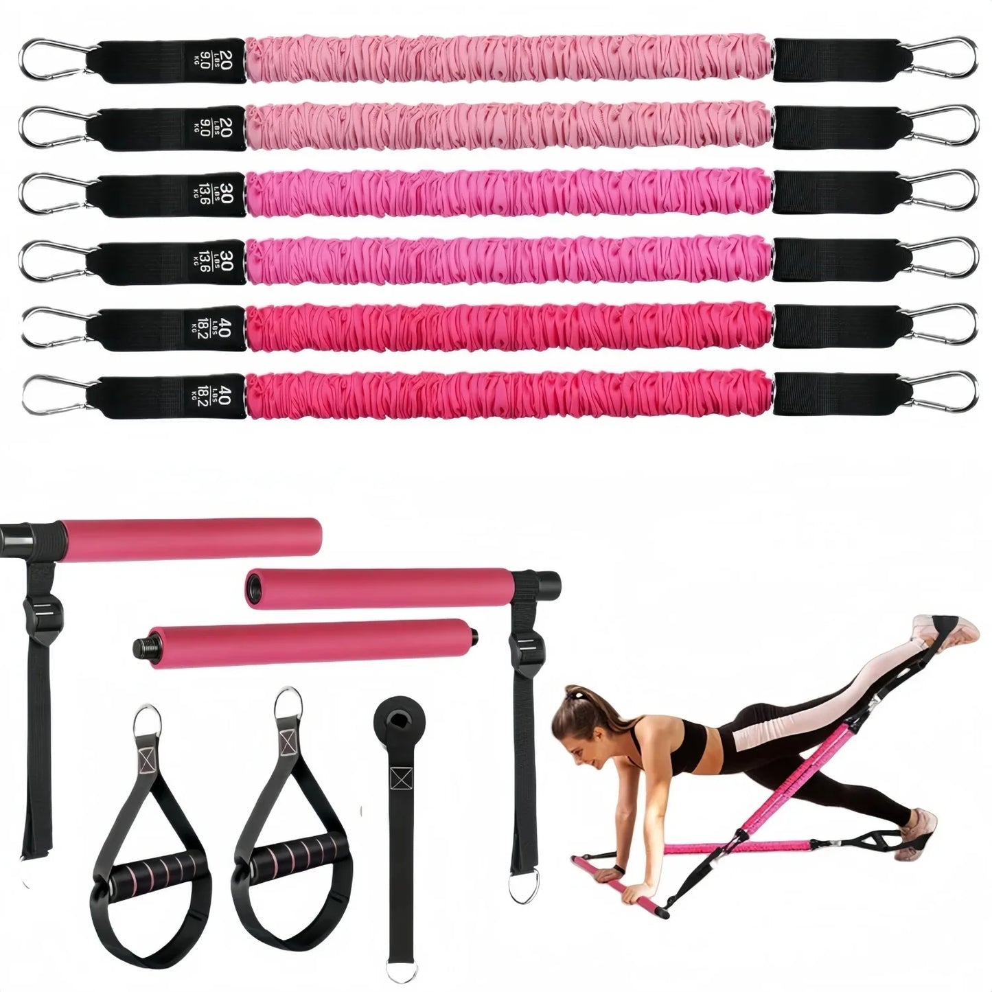 180lbs 13-Piece Resistance Band Pilates Bar Kit | TheFormX™
