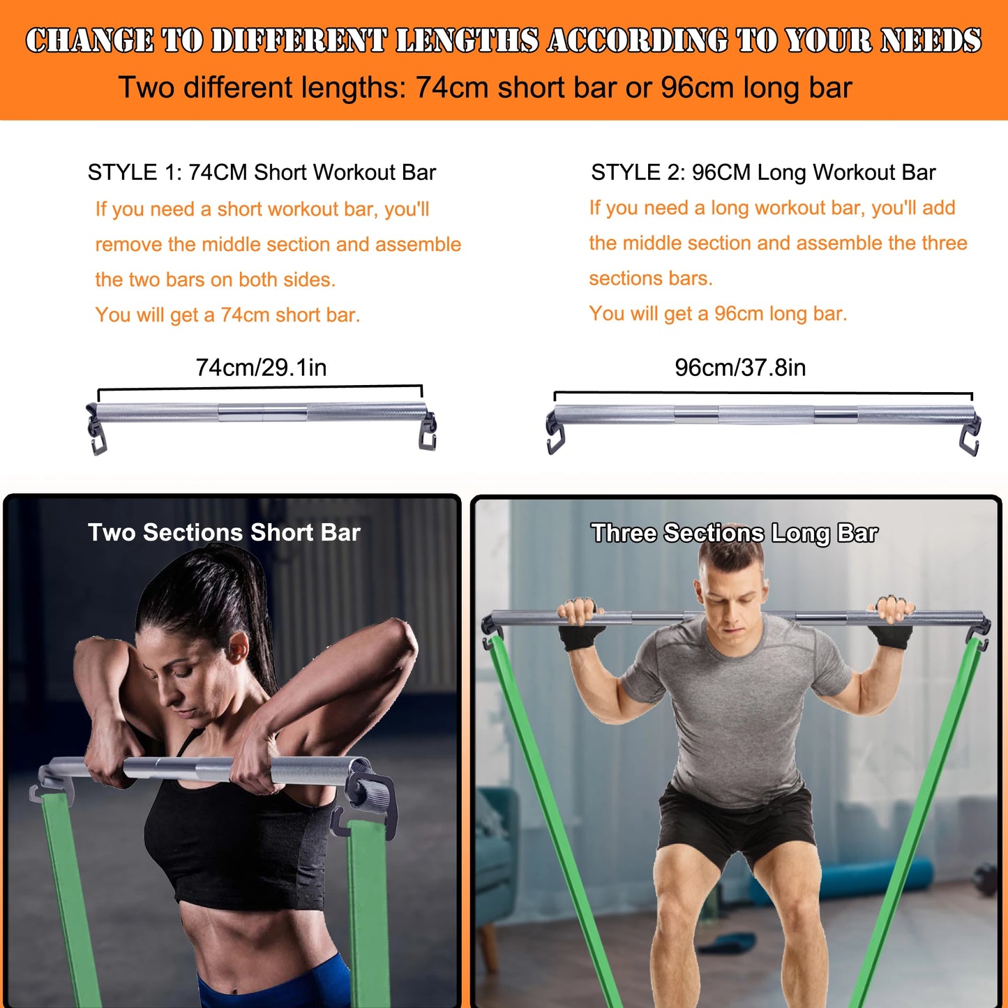 Adjustable 96CM Resistance Band Bar Set | TheFormX™