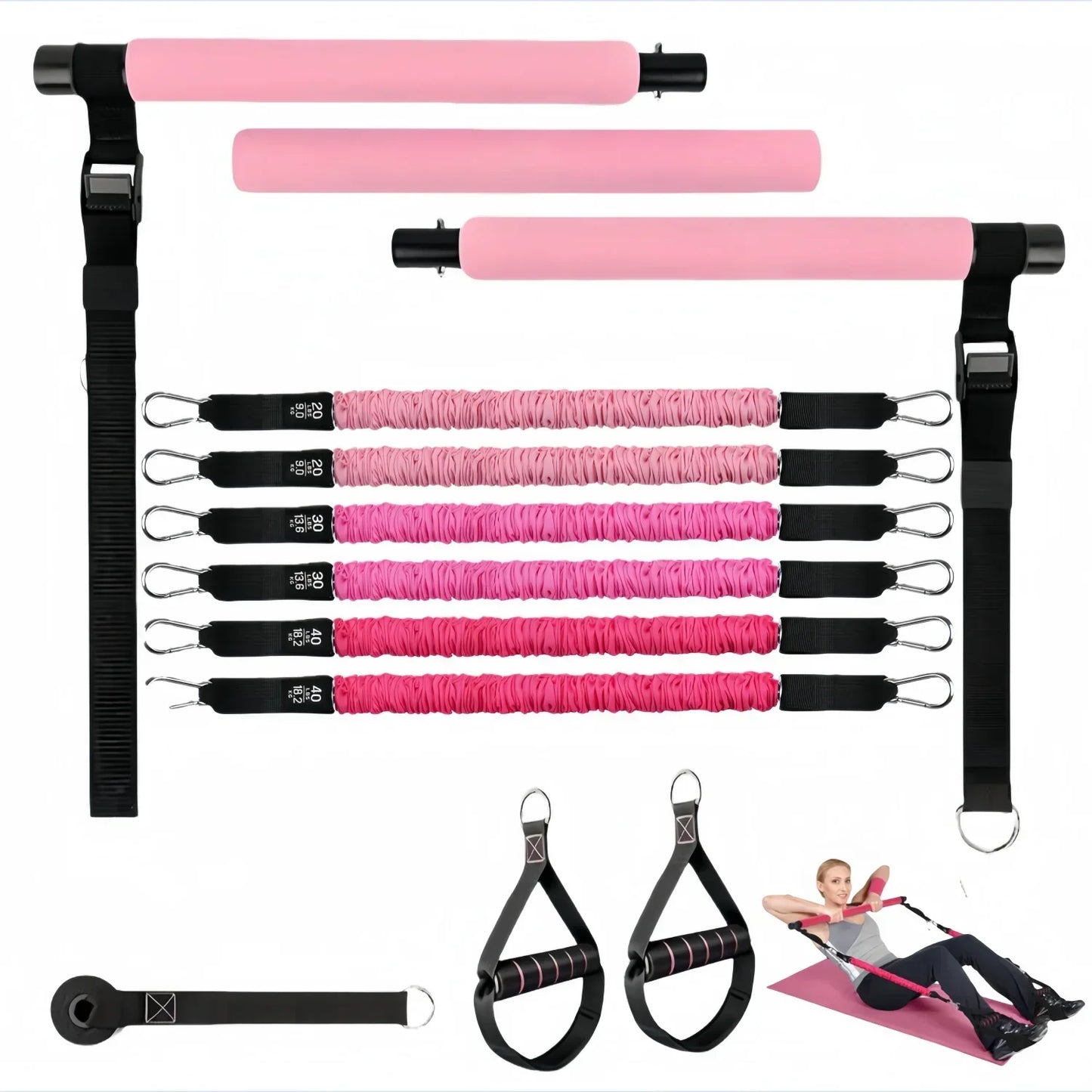 180lbs 13-Piece Resistance Band Pilates Bar Kit | TheFormX™