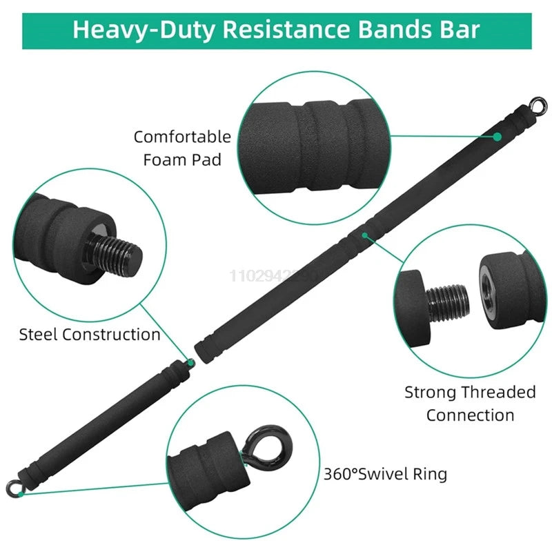 Multifunctional Elastic Belt Pull Rope with adjustable Bar (75–150 lbs) | TheFormX™