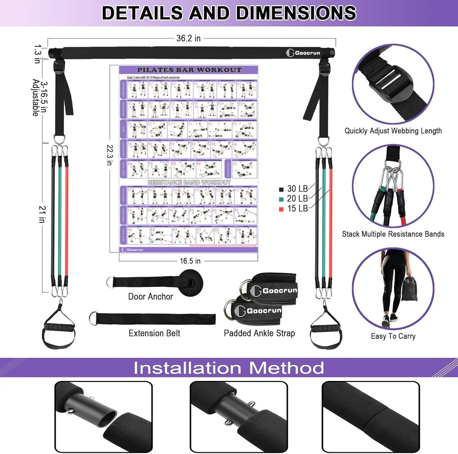 Portable Pilates Bar Kit with Adjustable Resistance Bands | TheFormX™ - TheFormX